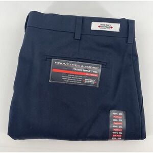 Roundtree & Yorke Mens 40x29 Travel Smart Flat Front Twill Navy Blue Pants NWT